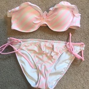 Pink and white stripes bathing suit
